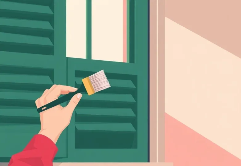 Mise en peinture au pinceau de volets et d'encadrements en bois
